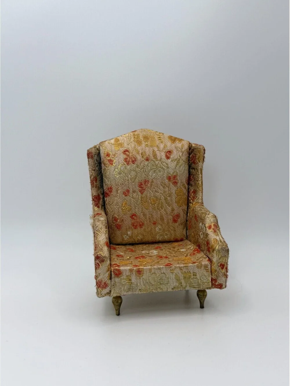 1:12 Scale Vintage Ideal Petite Princess Dollhouse Wingback Chair Gold 1960s